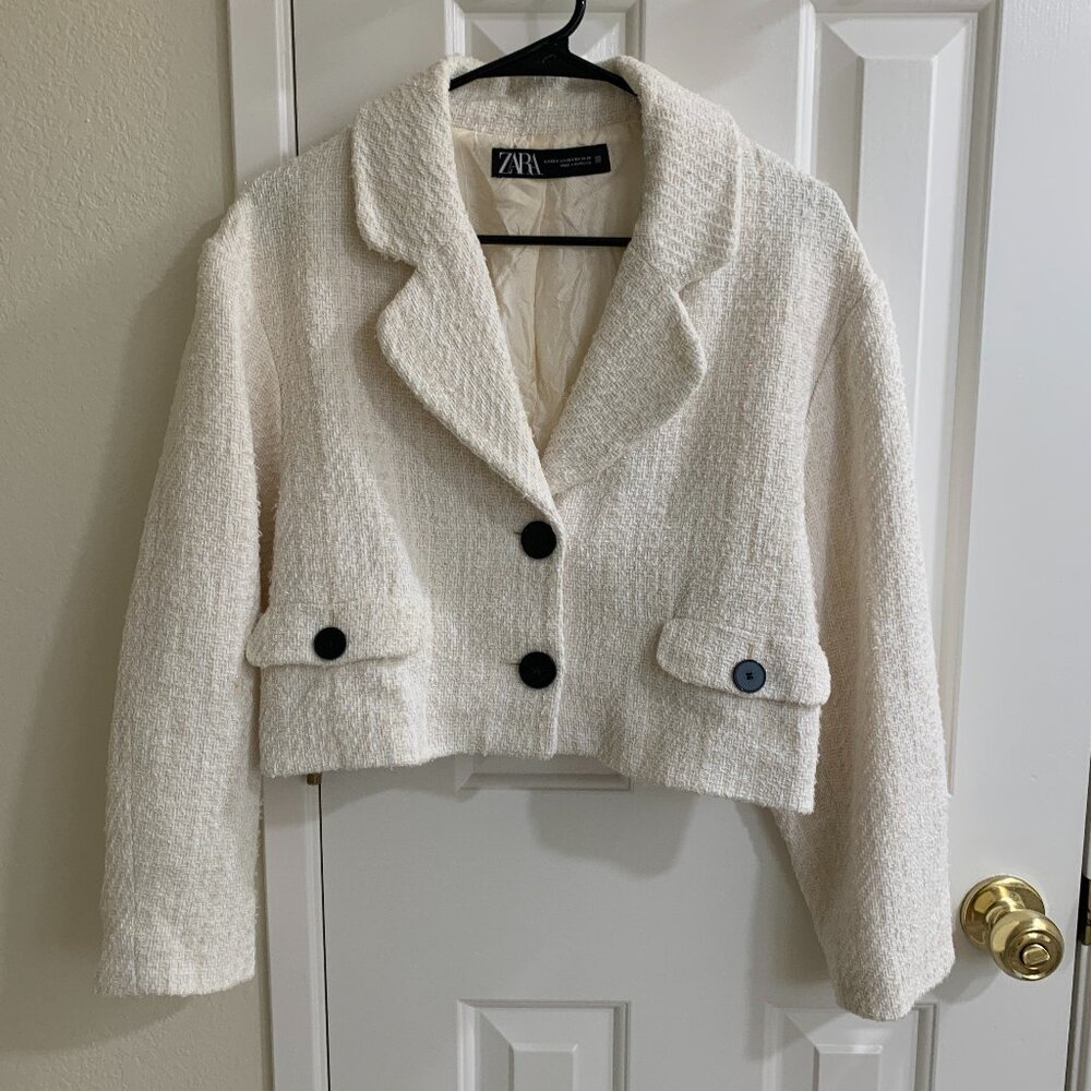 ZARA Women Tweed Blazer 7747/178, White, Size XS-S